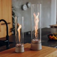 H&ouml;fats SPIN Air 1200 zandkleurige bio-ethanol tafelhaard met hoog cilindervormig glas