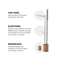 Vuurtoolset - 3 stuks - Driestuks alles-in-&eacute;&eacute;n set bestaande uit vuurblaaspook en houten basis