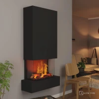 Glow Fire H&ouml;lderlin Hoge Zwarte OMC 600 Wandgemonteerde Waterdamp Haard &ndash; Realistisch Vlameffect