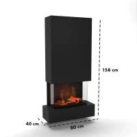 Glow Fire H&ouml;lderlin Hoge Zwarte OMC 600 Wandgemonteerde Waterdamp Haard &ndash; Realistisch Vlameffect