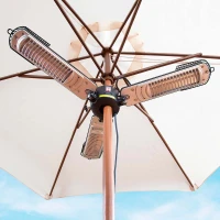 Zwarte elektrische terrasverwarmer gemonteerd op parasol