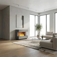 Kant Grijs - OMC 600 Vrijstaande Waterdamphaard van Glow Fire – Realistisch Vlam Effect, Geen Warmte, Grijs Ontwerp