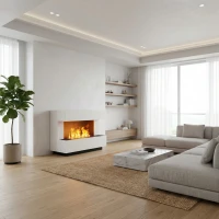 Kant Wit - OMC 600 Elektrische Haard - Realistische Vlam, Milieuvriendelijk, Vrijstaand Ontwerp