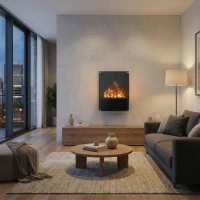 Yosemite Zwarte Waterdamp Haard - Wandgemonteerde Opti-Myst Open Haard met Grote Glazen Voorkant