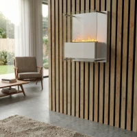 Yosemite Witte Waterdamp Schouw - Wandgemonteerde Opti-Myst Schouw met Grote Glazen Voorkant