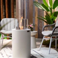 BOSTON bio-ethanolhaard in Cream White &ndash; zuilvormig model met glaspartij en 5,5 kW warmteafgifte