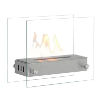 Tafel biohaard in glas met een stalen brander. Brandtijd: 2-3 uur. Maat: H: 28 x B: 35 x D: 12 cm