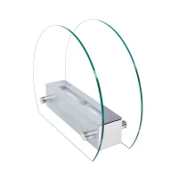 Hippe biohaard met rond glas en een stalen brander. Brandtijd 2-3 uur. Maat H: 28 x B: 35 x D: 12 cm.