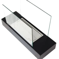 Vrijstaande biohaard uit zwart staal en glas.