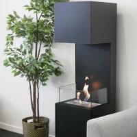 Vrijstaande biohaard aan drie zijden geopend waardoor vlammen beter zichtbaar zijn.