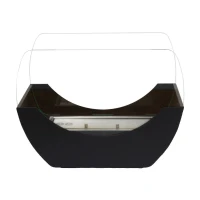 Zwarte tafel biohaard in een wiegvorm. De haard heeft een brander van 1 liter, met een brandtijd van 2-2,5 uur.