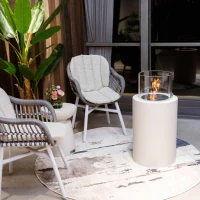 BOSTON bio-ethanolhaard in Cream White &ndash; zuilvormig model met glaspartij en 5,5 kW warmteafgifte