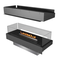 Planika Forma 1000 Island bio-ethanol inbouwhaard met vlammenbeeld van alle kanten