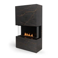 Planika Stone Laurent automatische bio-ethanol haard met Dekton frame in zwarte marmerlook