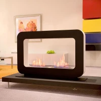 Zwarte vrijstaande biohaard met twee open zijdes