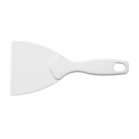 Witte pizzaschraper van wit plastic, afmetingen 21x10 cm.