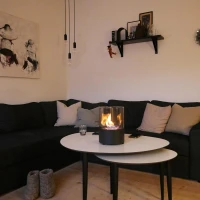 Kleine ronde tafelhaard met een zwarte onderzijde die super eenvoudig is om te verplaatsen. Maat H: 27 x &Oslash;: 20 cm.