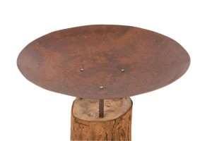 Vuurschaal van cortenstaal met houten sokkel