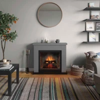 Grijze elektrische haard &ndash; elektrische kachel met warmteregeling en afstandsbediening
