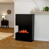 Glow Fire Tucholsky Rechtszijdig Zwart - OMC 600 | Vrijstaande Waterdamphaard, Zwart, 91 cm x 150 cm x 35 cm