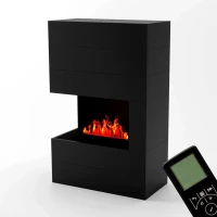 Glow Fire Tucholsky Rechtszijdig Zwart - OMC 600 | Vrijstaande Waterdamphaard, Zwart, 91 cm x 150 cm x 35 cm