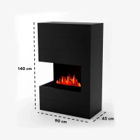 Glow Fire Tucholsky Rechtszijdig Zwart - OMC 600 | Vrijstaande Waterdamphaard, Zwart, 91 cm x 150 cm x 35 cm