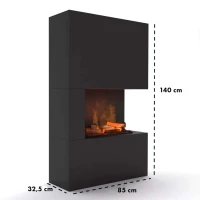 Glow Fire Tucholsky Linkszijdig Zwart - OMC 600 | Vrijstaande Waterdamphaard, Zwart, 91 cm x 150 cm x 35 cm