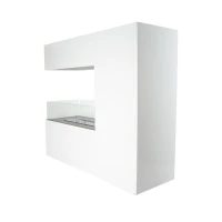 Witte vrijstaande biohaard met 2,5 liter brander. Brandtijd 7,5 uur. Maat: H: 90 x B: 100 x D: 30 cm