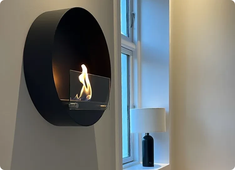 Ethanol Wandkamin rund