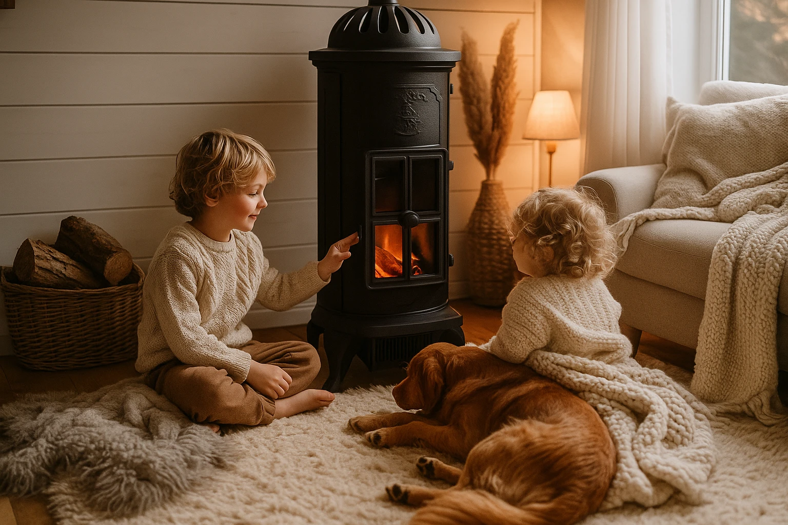 camino finto con cani e bambini